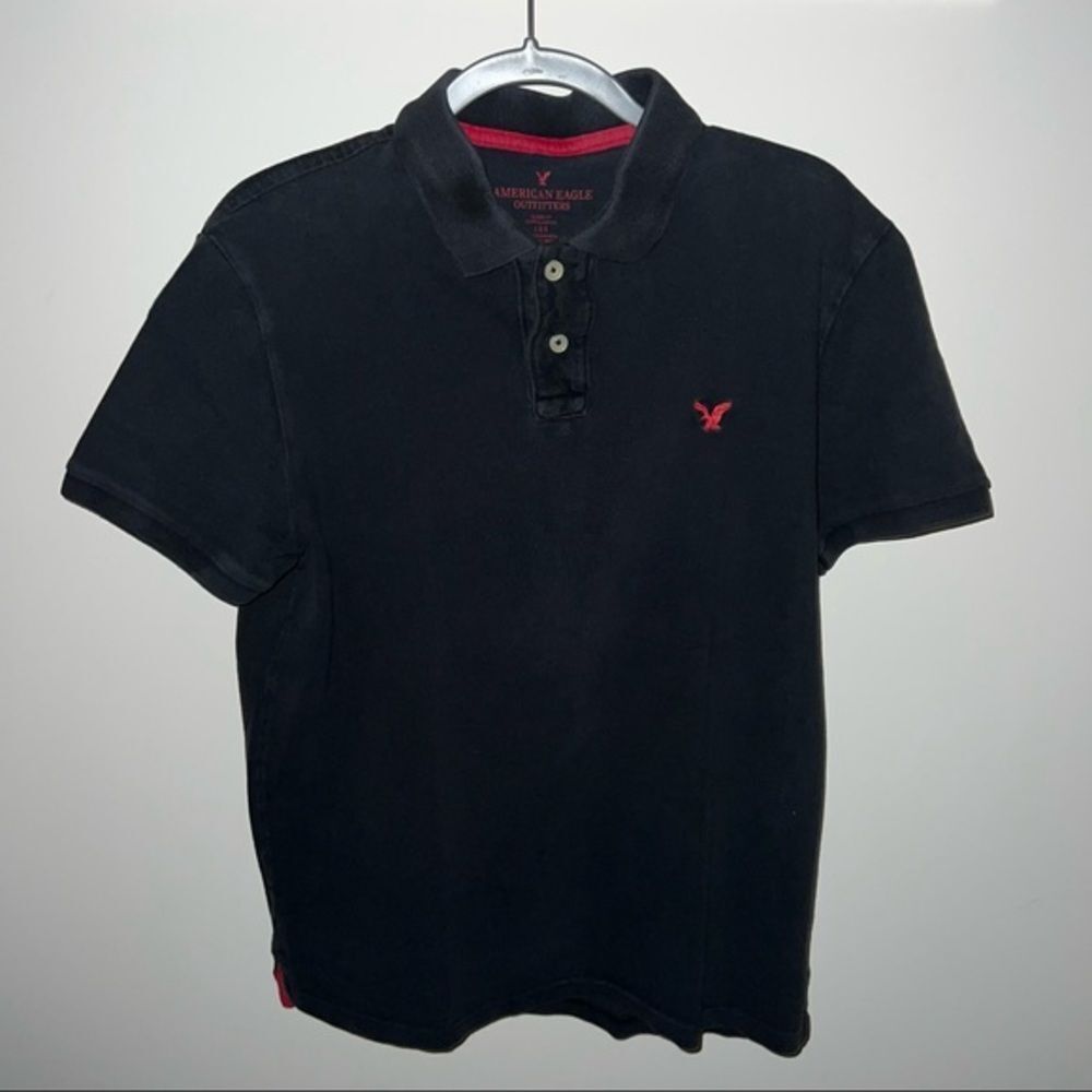 American Eagle Outfitters Black and Red Classic Fit Polo Shirt‎